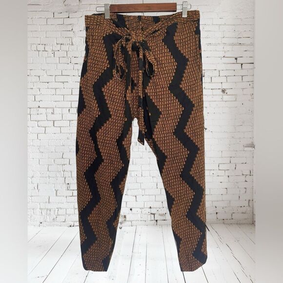 Rare Manaola Black/Orange Patterned Harem/Paper Bag Style Tied Waist Overlay M/L - Picture 1 of 7
